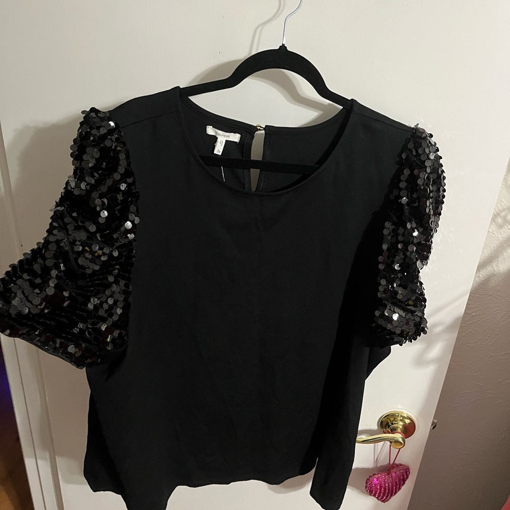 3X Maurices Black Sequin Sleeve Blouse